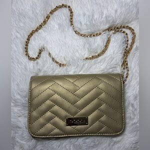 Bebe Gold Chevron Quilted Clutch with Chain